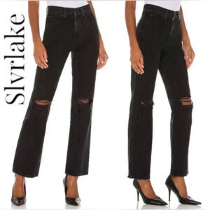 SLVRLAKE Black Distressed London Jeans in Shadow Ridge High Rise Straight 29